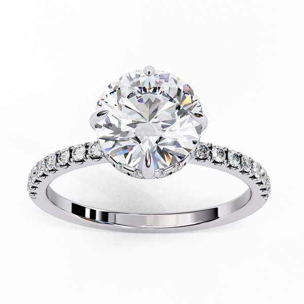 White Gold Round Diamond Solitaire Pavé Engagement Ring