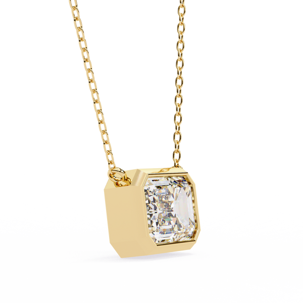 Gold Emerald Cut Diamond Bezel Solitaire Pendant