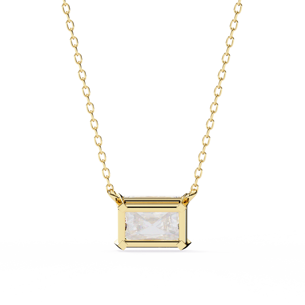 Gold Radiant Cut Diamond East-West Solitaire Pendant