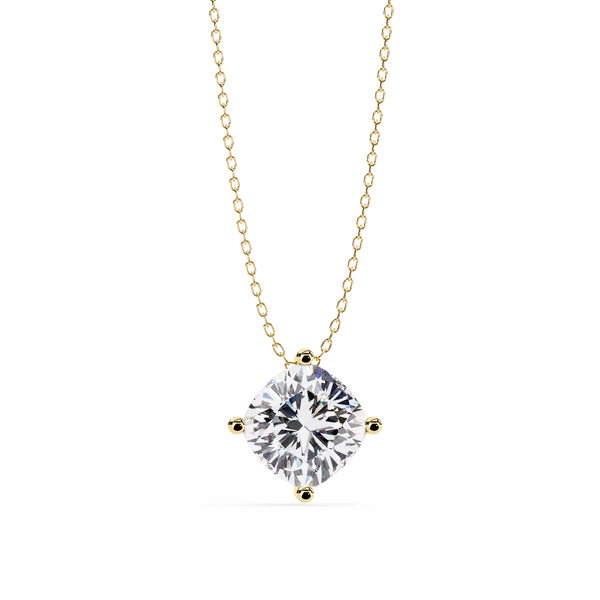 Gold Cushion Cut Diamond Floating Solitaire Pendant
