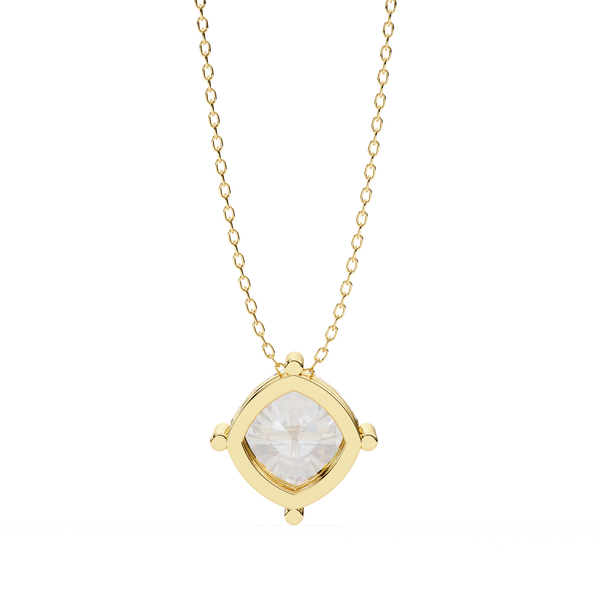 Gold Cushion Cut Diamond Floating Solitaire Pendant