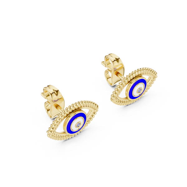Nazar Evil Eye Enamel Gold Stud Earring