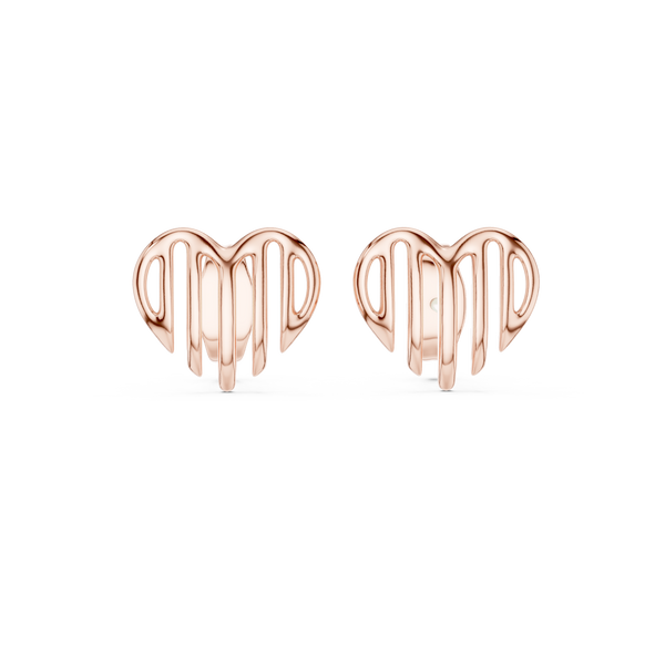 Linea Ribbed Heart Gold Stud Earring