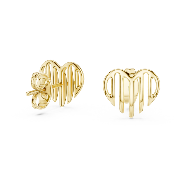 Linea Ribbed Heart Gold Stud Earring