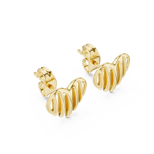 Linea Ribbed Heart Gold Stud Earring