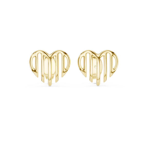 Linea Ribbed Heart Gold Stud Earring
