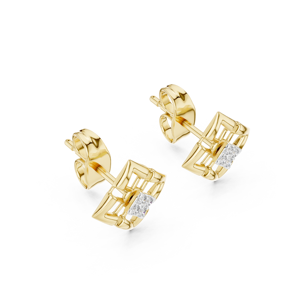 Nova Lattice Geometric Square Diamond Stud Earring