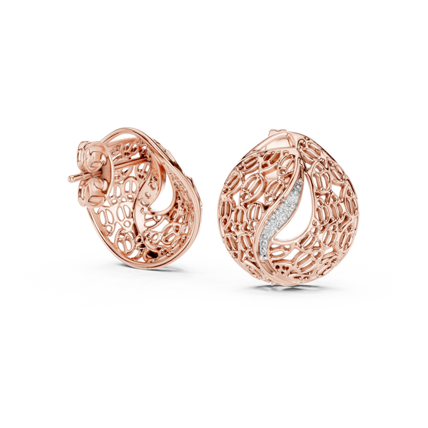 Mehndi Paisley Filigree Diamond Stud Earring