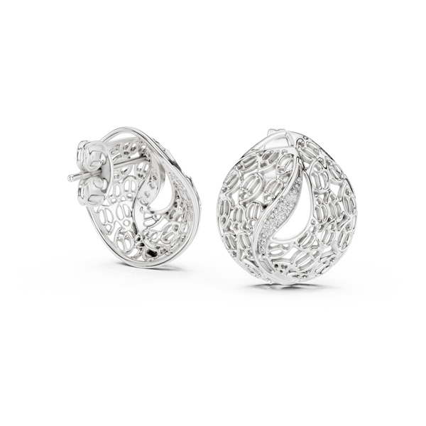 Mehndi Paisley Filigree Diamond Stud Earring