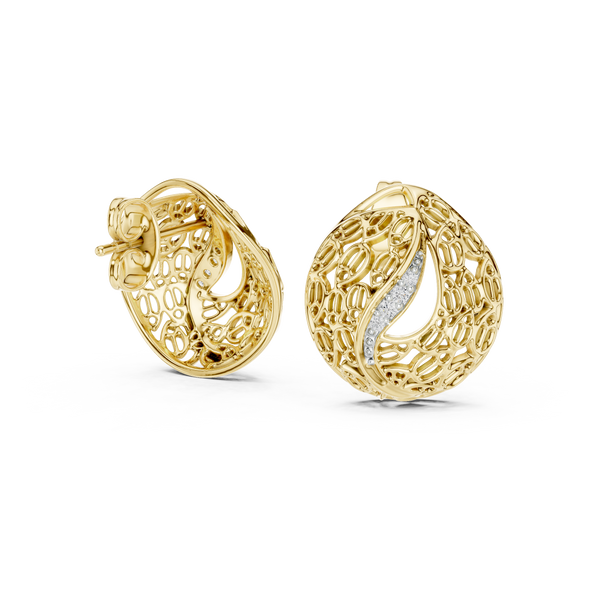 Mehndi Paisley Filigree Diamond Stud Earring