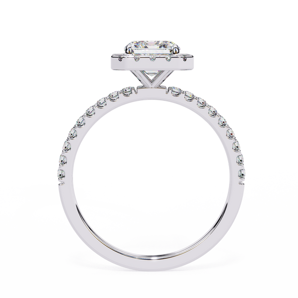 White Gold Emerald-Cut Diamond Halo Pavé Engagement Ring
