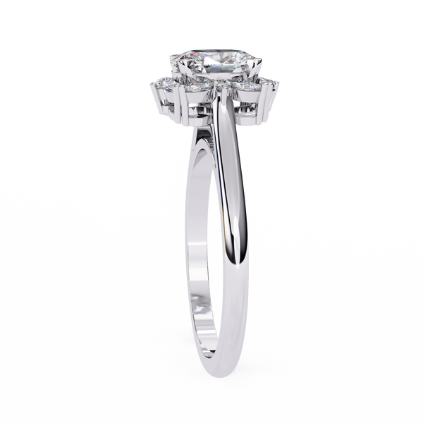 White Gold Oval Cut Diamond Floral Halo Ring