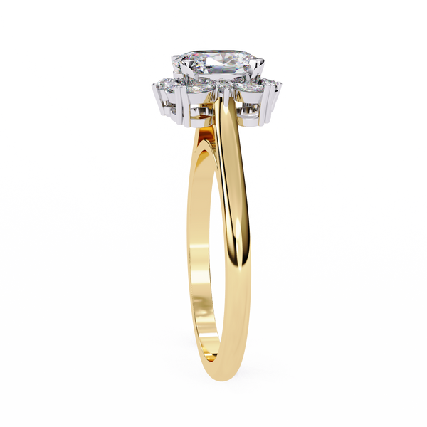 Yellow Gold Oval Cut Diamond Floral Halo Ring