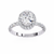 White Gold Oval Cut Diamond Halo Ring with Single-Row Shared-Prong Shoulders