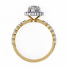 Yellow Gold Oval Cut Diamond Halo Ring with Shared-Prong Accent Band