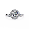 White Gold Oval Cut Diamond Halo Ring with Pear and Round Side Clusters