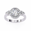 White Gold Oval Cut Diamond Halo Ring with Pear and Round Side Clusters