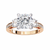 Rose Gold Cushion Cut Three Stone Diamond Ring with Pavé Band