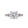Rose Gold Cushion Cut Three Stone Diamond Ring with Pavé Band