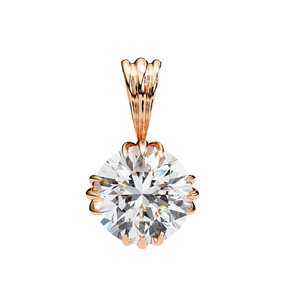 Rose Gold Round Brilliant Diamond Ribbed Bail Solitaire Pendant