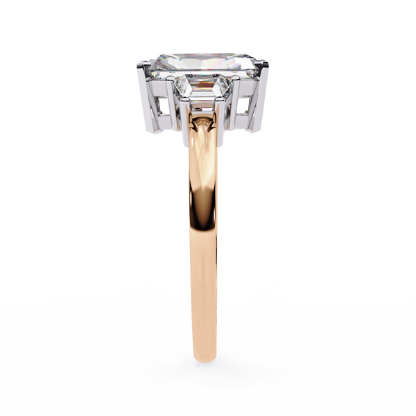 Rose Gold Radiant Cut Diamond Ring with Trillion Side Stones