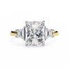 Yellow Gold Three Stone Radiant Cut Diamond Ring with Trapezoid Sides