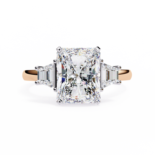 Rose Gold Radiant Cut Diamond Ring with Trillion Side Stones