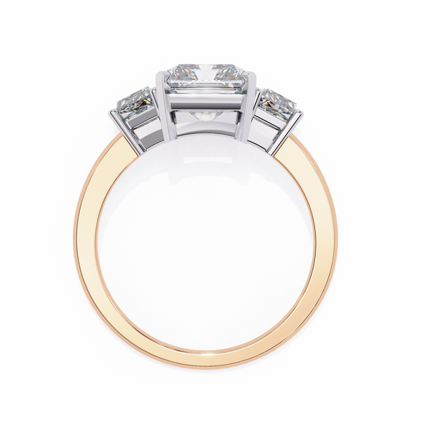 Rose Gold Radiant Cut Diamond Ring with Trillion Side Stones