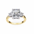 Yellow Gold Three Stone Radiant Cut Diamond Ring with Trapezoid Sides