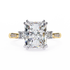 Yellow Gold Three Stone Radiant Cut Diamond Ring with Hidden Halo and Pavé Band