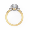 Yellow Gold Three Stone Radiant Cut Diamond Ring with Hidden Halo and Pavé Band