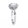 White Gold Three Stone Radiant Cut Diamond Ring with Hidden Halo and Pavé Shoulders