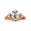 Rose Gold Pear Cut Diamond Crown Ring with Scrollwork and Beaded Band