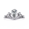 White Gold Pear Cut Diamond Vintage Crown Ring with Filigree Scrollwork