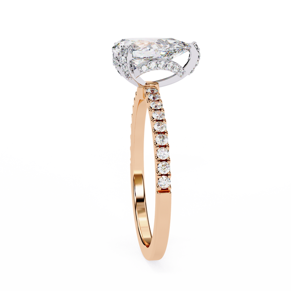 Rose Gold Pear Cut Diamond Ring with Pavé Band
