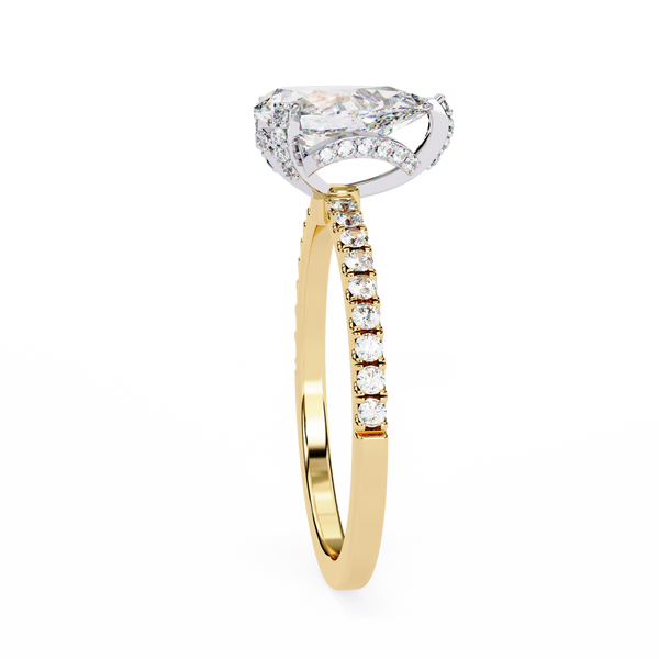 Yellow Gold Pear Cut Diamond Ring with Hidden Halo and Pavé Band