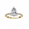 Yellow Gold Pear Cut Diamond Ring with Hidden Halo and Pavé Band