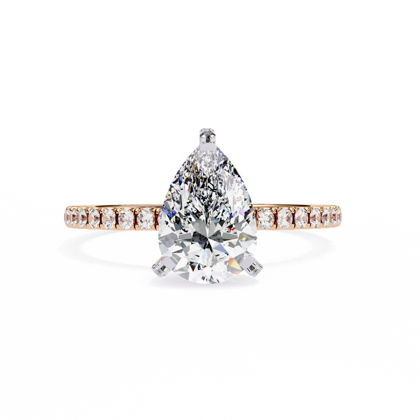 Rose Gold Pear Cut Diamond Ring with Pavé Band