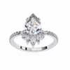 White Gold Pear Cut Diamond Ring with Marquise Half-Crown and Pavé Shoulders