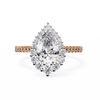Rose Gold Pear Cut Diamond Halo Ring with Pavé Band