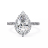 White Gold Pear Cut Diamond Halo Ring with Pavé Shoulders