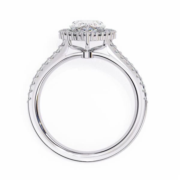 White Gold Pear Cut Diamond Halo Ring with Pavé Shoulders