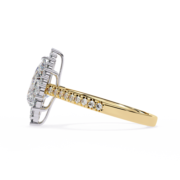 Yellow Gold Pear Cut Diamond Halo Ring with Pavé Band