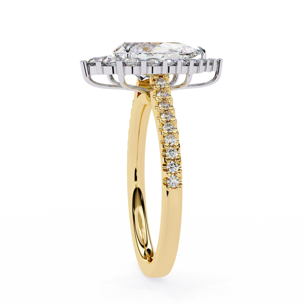 Yellow Gold Pear Cut Diamond Halo Ring with Pavé Band