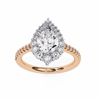 Rose Gold Pear Cut Diamond Halo Ring with Pavé Band