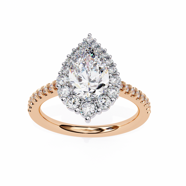 Rose Gold Pear Cut Diamond Halo Ring with Pavé Band