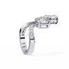 White Gold Pear and Round Cut Diamond Toi et Moi Ring with Pavé Band