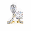 Yellow Gold Pear and Round Cut Diamond Toi et Moi Ring with Pavé Band