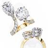 Yellow Gold Pear and Round Cut Diamond Toi et Moi Ring with Pavé Band