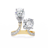 Yellow Gold Pear and Round Cut Diamond Toi et Moi Ring with Pavé Band